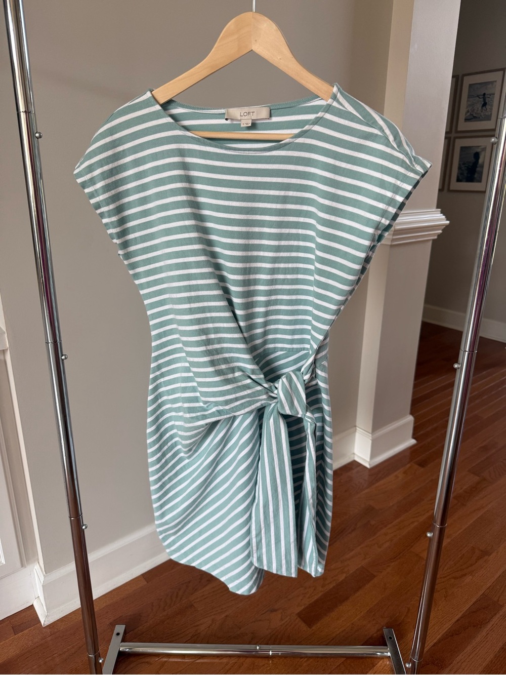 LOFT Mint Green and White Striped Tie-Front Mini Dress